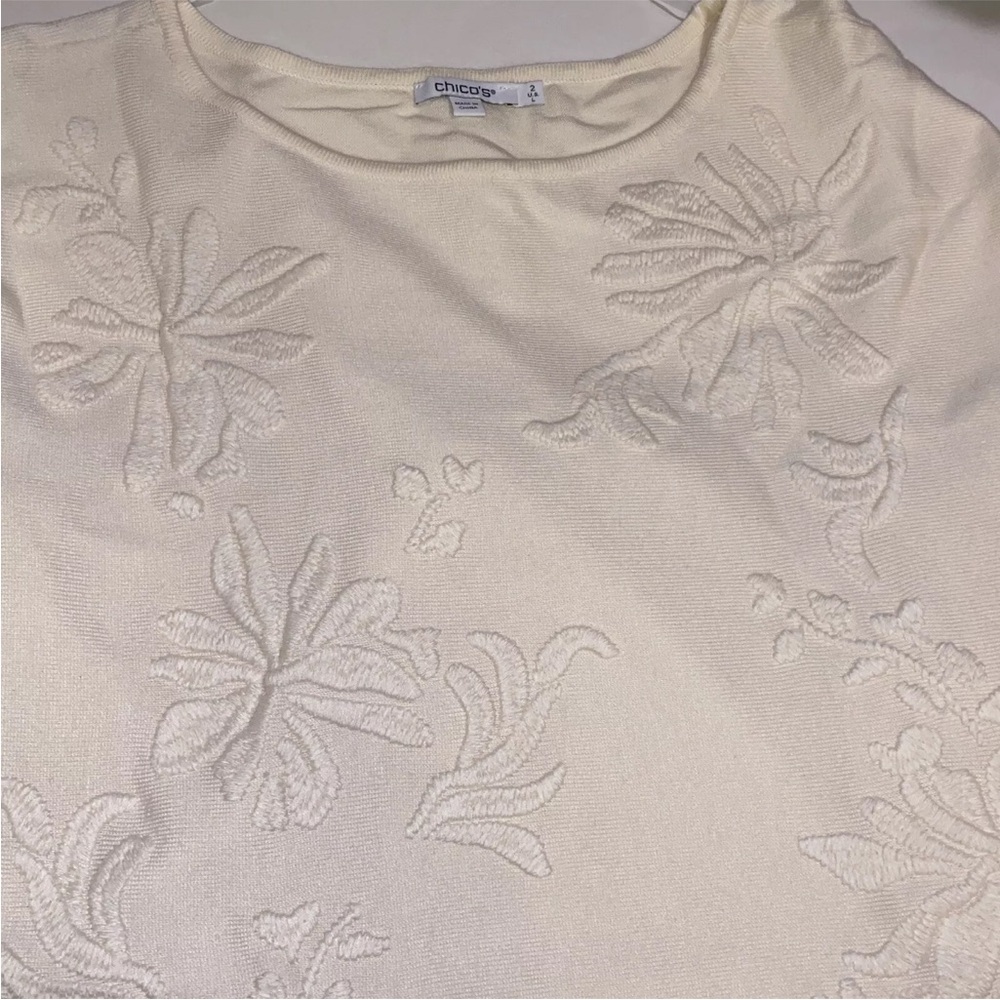 Chicos Embroidered Crewneck Sweater Size 2/Large Clean Girl GrannyCore Old Money - Picture 6 of 11